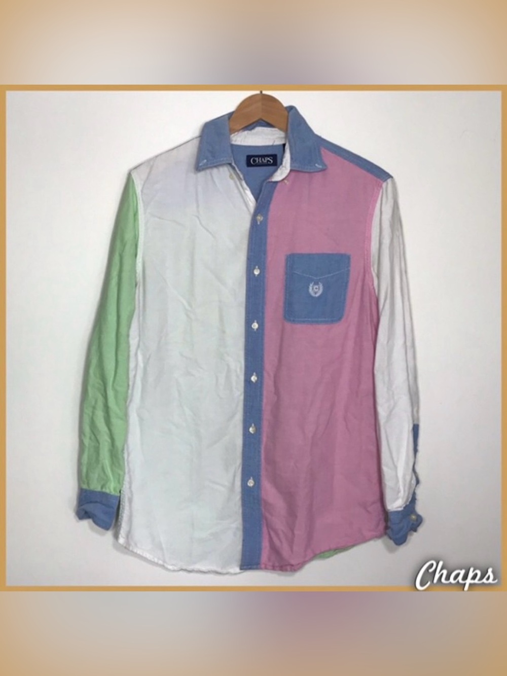 Chaps Pastel Color Block Button Up